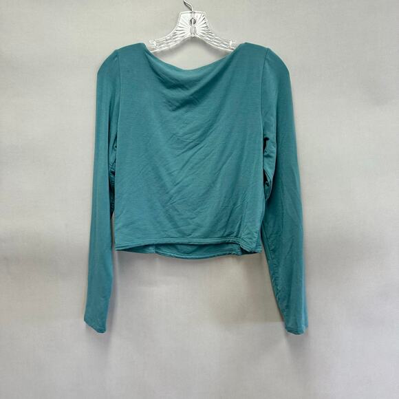 Wilfred Lydia teal crop top square neck ruched front long sleeve Size Large - Picture 9 of 10